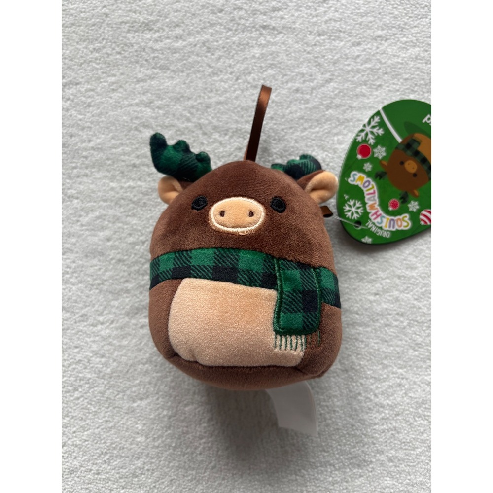 Squishmallows‎ Buford Moose Plush Ornament 3.5 Inch Brown Buffalo Plaid Scarf